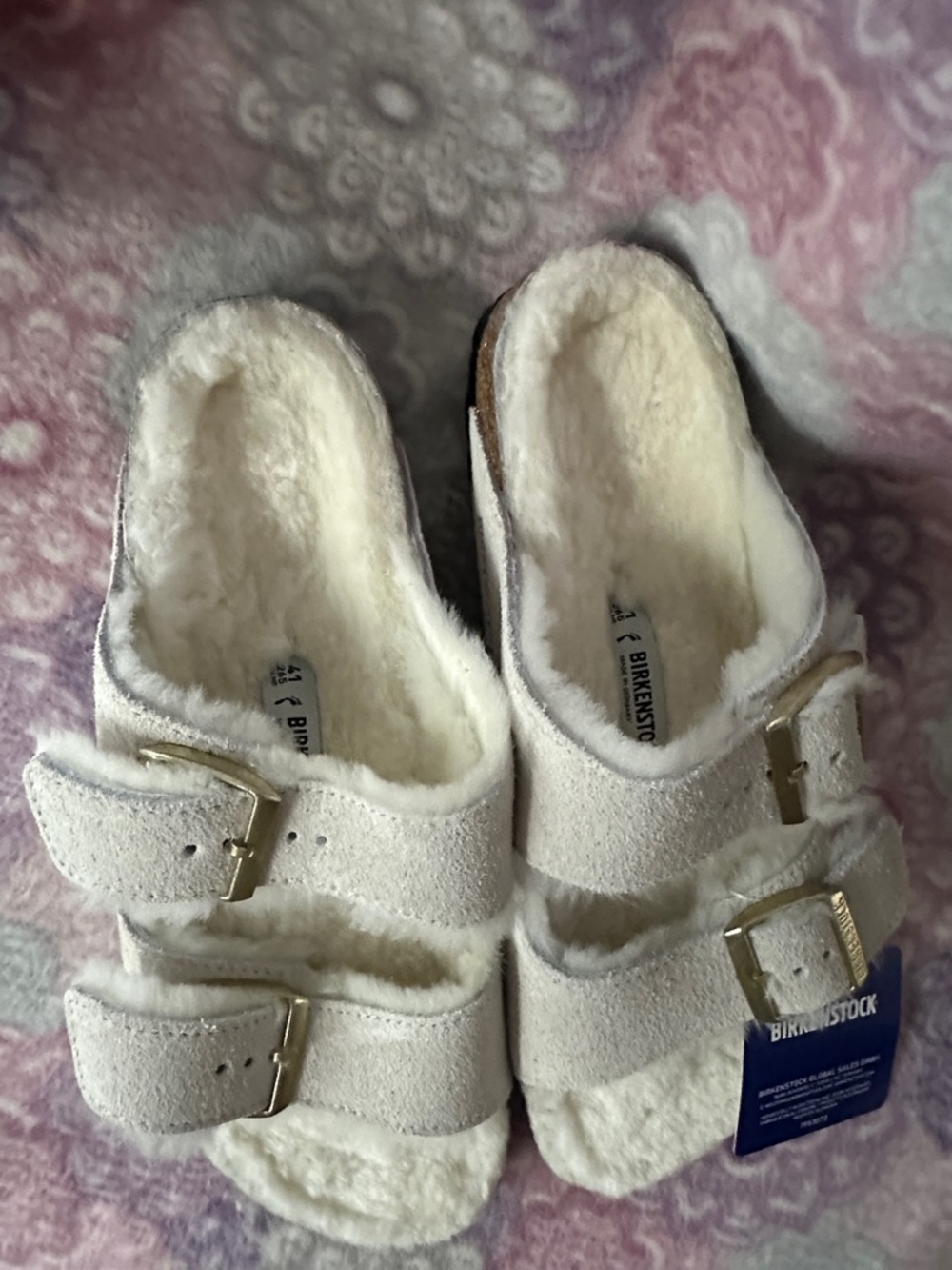 Birkenstock Cream Shearling Arizona Double Strap Sandals - Picture 3 of 3